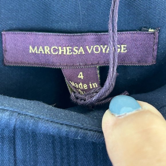 NEW - Marchesa Voyage Midnight Blue Mid Rise Striped Straight Pants Quite Luxury - Picture 7 of 14